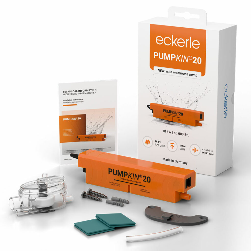 PUMPKIN®20 Verpackung Lieferumfang Kondensatpumpe Schwimmerschalter Montagezubehör